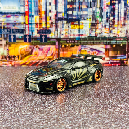MINI GT 1/64 LB★WORKS Nissan GTR R35 Type 1 Rear Wing ver 1+2 Black w/ Copper Wheel RHD MGT00005-R