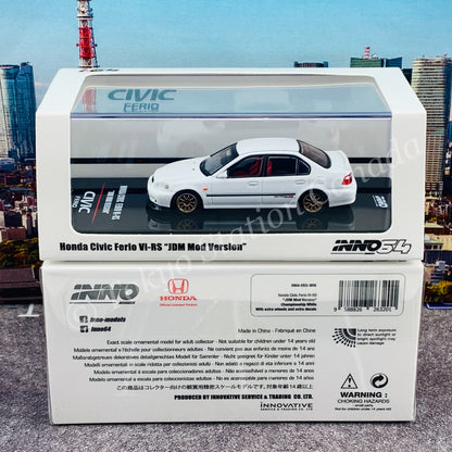 INNO64 1/64 HONDA CIVIC FERIO Vi-RS "JDM MOD VERSION" Championship White With extra wheels and extra decals IN64-EKS-WHI