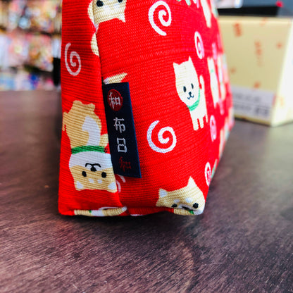 Shiba Inu Pouch Red "wa fu bi yori" 16cm x 12cm