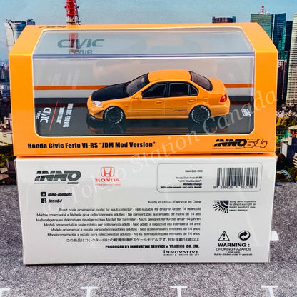 INNO64 1/64 HONDA CIVIC FERIO Vi-RS "JDM MOD VERSION" Metallic Orange With extra wheels and extra decals IN64-EKS-ORG