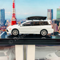 INNO64 1/64 MITSUBISHI LANCER EVOLUTION IX WAGON White Pearl With Roof Cargo  Box and Extra Wheels IN64-EVO9W-WHP