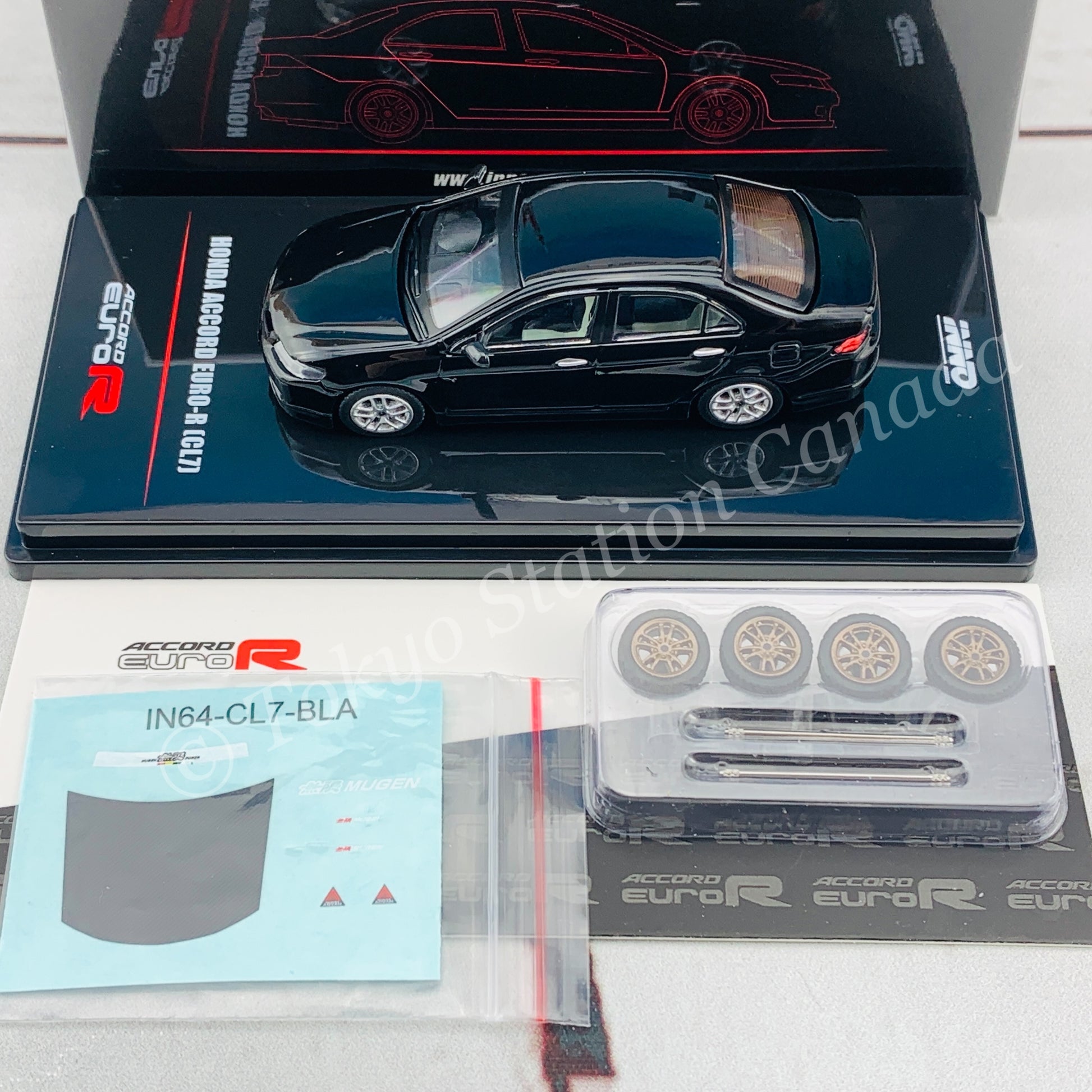 INNO64 1/64 HONDA ACCORD Euro-R (CL7) Nighthawk Black Pearl W/ Extra Wheels & Extra Water Decals IN64-CL7-BLA