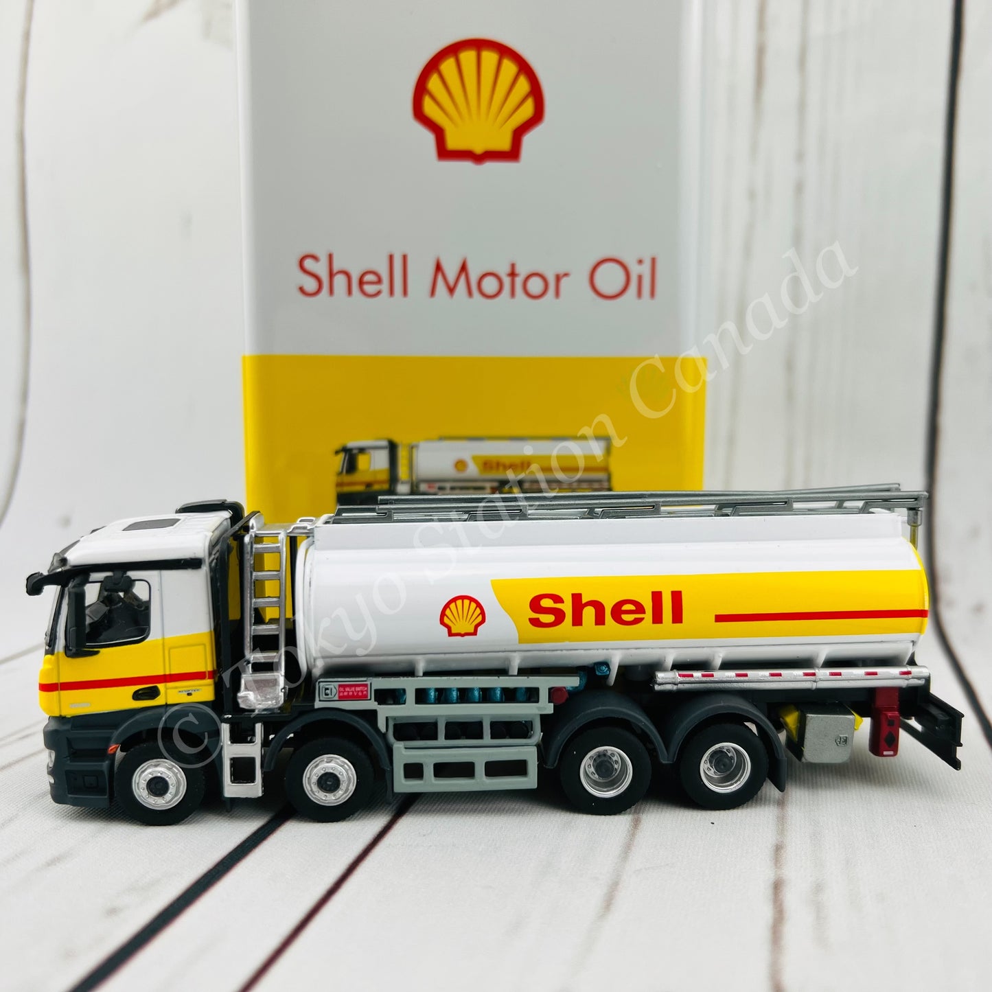 TINY 微影 1/76 Shell Oil Tanker Truck MERCEDES-BENZ Antos with Shell Motor Oil Can ATC65010