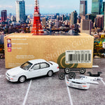 BM Creations JUNIOR 1/64 Toyota 1996 Corolla AE100 White LHD with Extra Wheels, Lowering Parts and Extra Bumper 64B0121