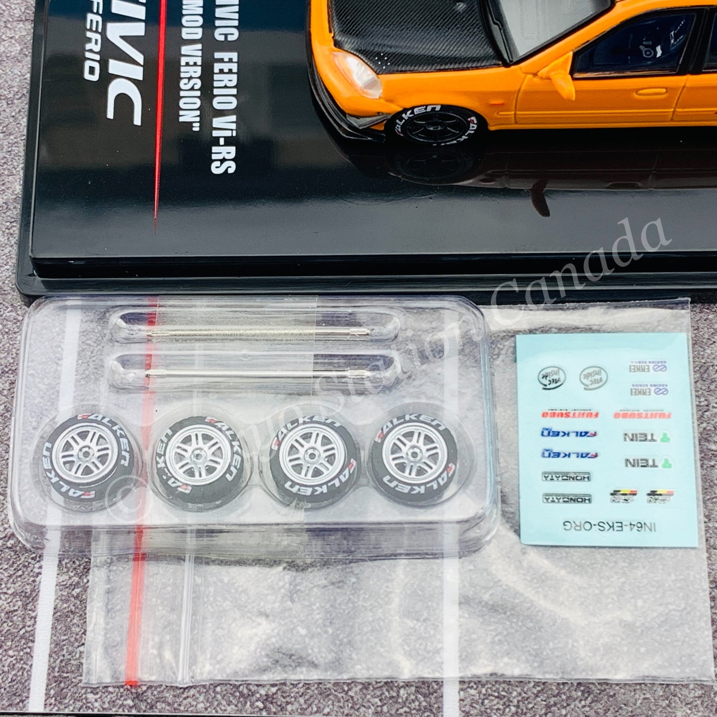 INNO64 1/64 HONDA CIVIC FERIO Vi-RS "JDM MOD VERSION" Metallic Orange With extra wheels and extra decals IN64-EKS-ORG