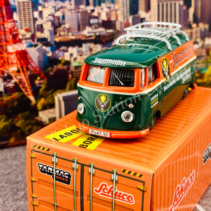 Tarmac Works x Schuco COLLAB64 1/64 Volkswagen T1 Panel Van Jagermeister Low Ride Height with Roof Rack T64S-005-JAG