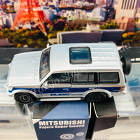 BM CREATIONS JUNIOR 1/64 Mitsubishi Pajero Super Exceed Silver with Blue Stripe LHD 64B0037