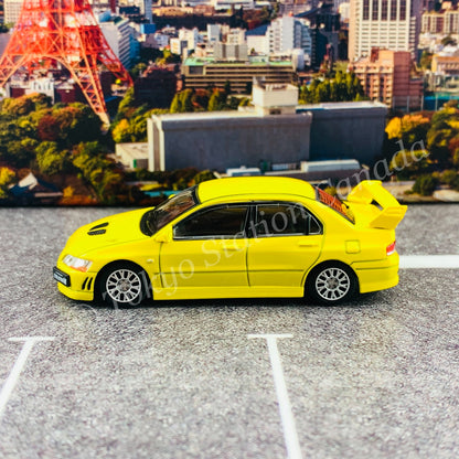 BM CREATIONS JUNIOR 1/64 Mitsubishi Lancer Evolution VII YELLOW RHD with Extra Wheel Set and Lowering Parts 64B0084