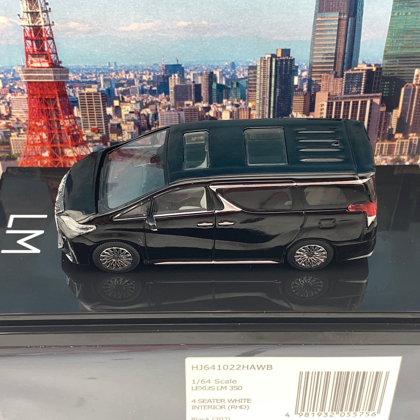 HOBBY JAPAN 1/64 LEXUS LM 350 4 SEATER BLACK with WHITE INTERIOR (RHD) HJ641022HAWB