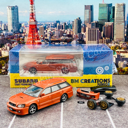 BM Creations JUNIOR 1/64Subaru 2002 Legacy E-tune II ORANGE RHD with Extra Wheels, Lowering Parts 64B0152