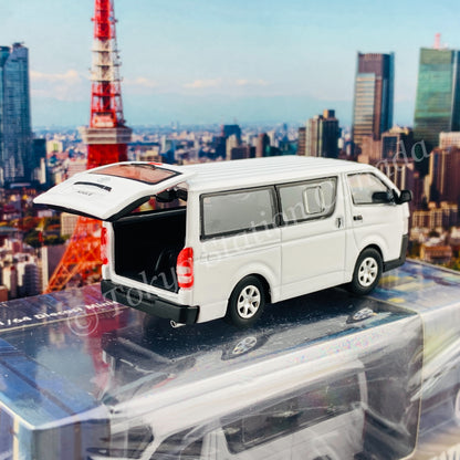 BM CREATIONS JUNIOR 1/64 Toyota 2015 Hiace KDH200V WHITE RHD with Extra Wheels, Lowering Parts and Body Kit 64B0142