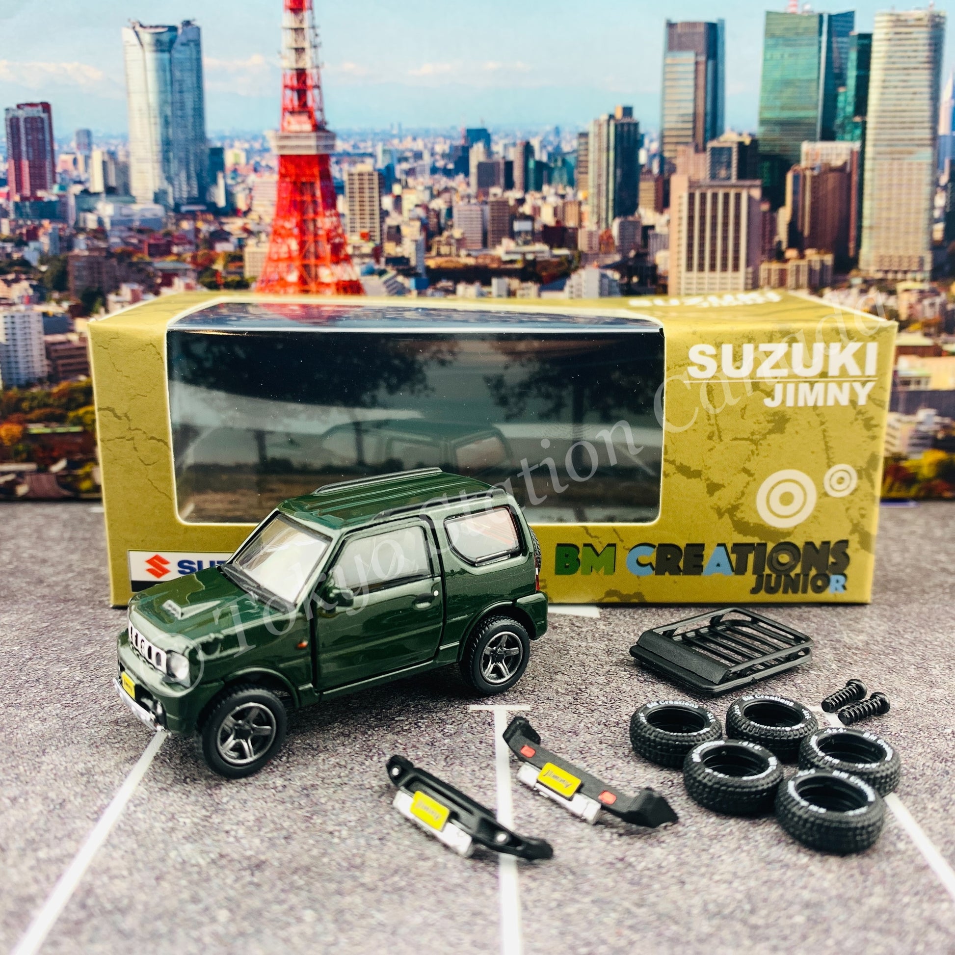 BM CREATIONS JUNIOR 1/64 Suzuki Jimny JB23 DARK GREEN RHD (With Offroad Package) 64B0068