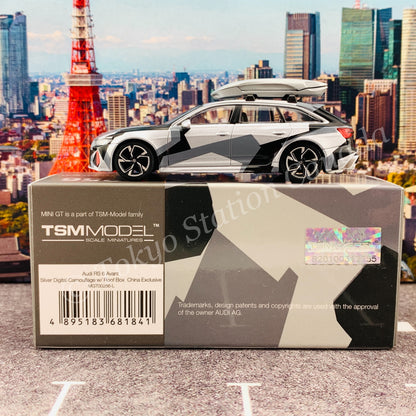 MINI GT 1/64 Audi RS 6 Avant  Silver Digital Camouflage w/ Roof Box CLDC Edition LHD MGT00256-L