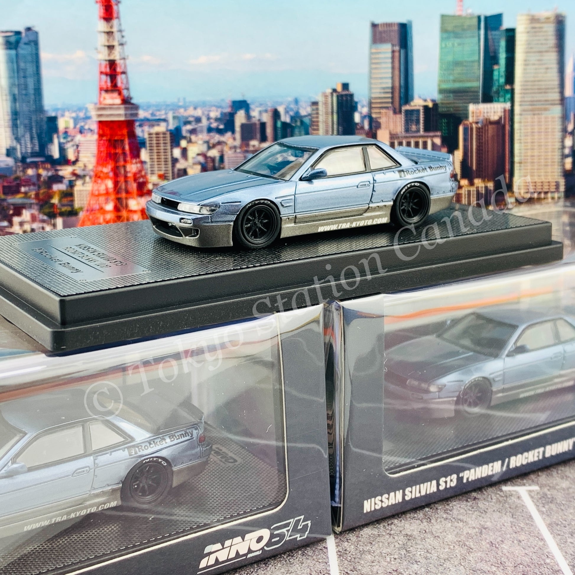 INNO64 1/64 NISSAN SILVIA S13 PANDEM ROCKET BUNNY V1  Two-Tones Blue/Grey Metallic IN64-S13V1-2TBG