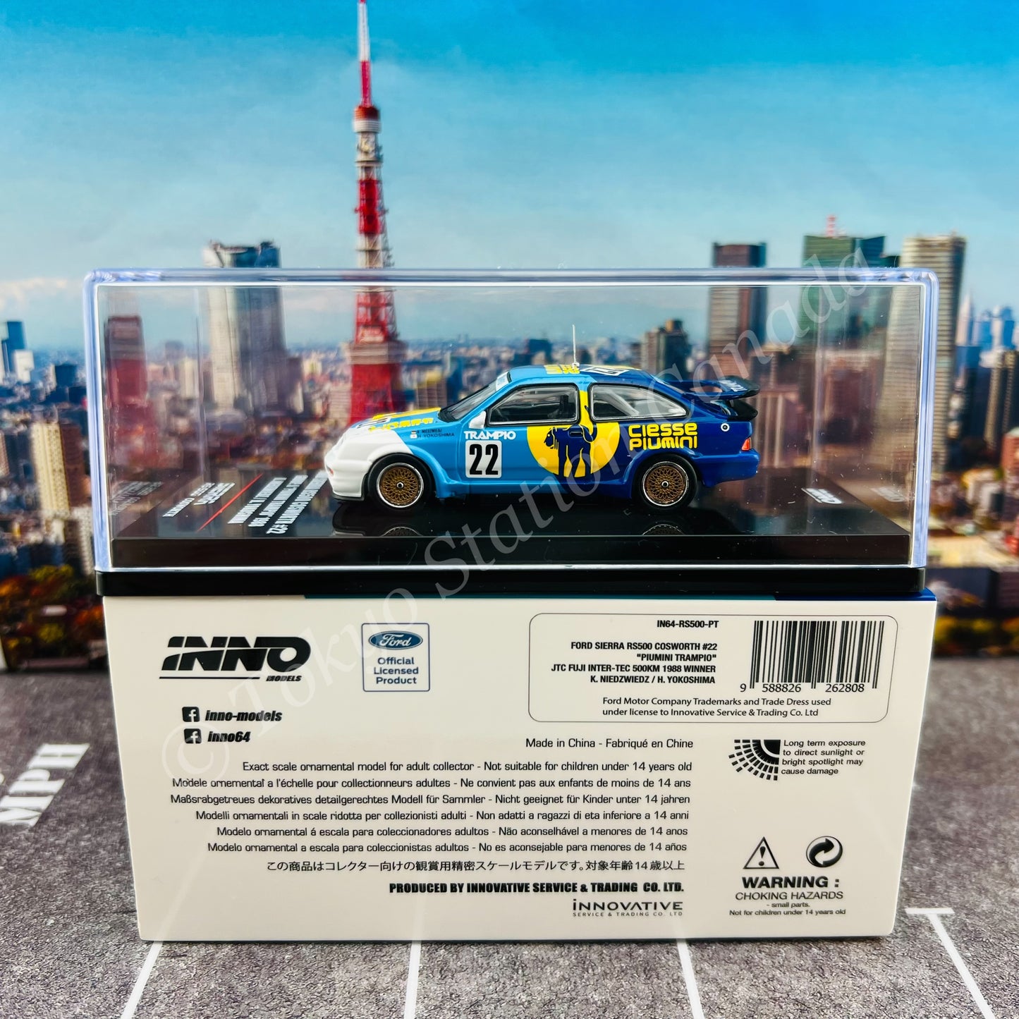 INNO64 1/64 FORD SIERRA RS500 COSWORTH #22 "PIUMINI TRAMPIO" JTC Fuji Inter-Tec 500 Km 1988 Winner  k. Niedzwiedz / H. Yokoshima IN64-RS500-PT
