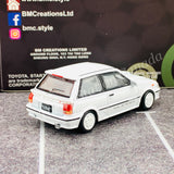 BM CREATIONS JUNIOR 1/64 Toyota 1988 Starlet Turbo S EP71 White LHD with Extra Wheel and Lowering Parts Set 64B0125