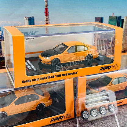 INNO64 1/64 HONDA CIVIC FERIO Vi-RS "JDM MOD VERSION" Metallic Orange With extra wheels and extra decals IN64-EKS-ORG