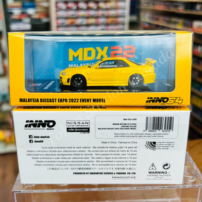 INNO64 1/64 NISSAN SKYLINE GT-R R34 Lighting Yellow Malaysia Diecast Expo 2022 Event Model IN64-R34-LYMS