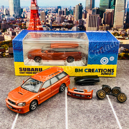 BM Creations JUNIOR 1/64Subaru 2002 Legacy E-tune II ORANGE RHD with Extra Wheels, Lowering Parts 64B0152