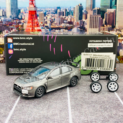 BM CREATIONS JUNIOR 1/64 Mitsubishi Lancer EVO X  GREY LHD with Extra Wheels and Lowering Parts 64B0117