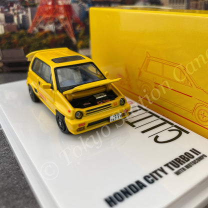 INNO64 1/64 HONDA CITY TURBO II Yellow With MOTOCOMPO IN64-CITYII-YL