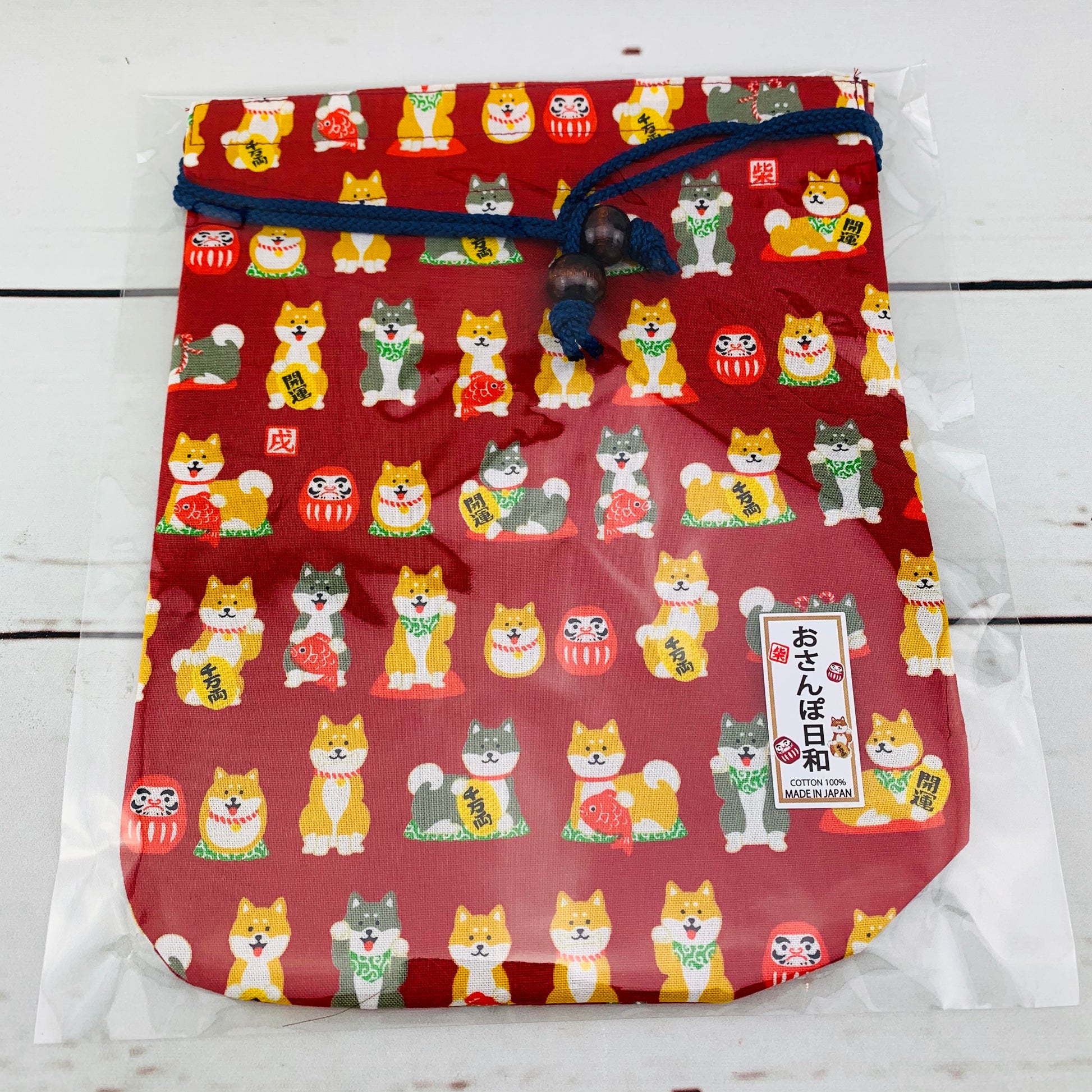 Shiba Inu おさんぽ日和 Drawstring Bag 303-701 Medium Red (MADE IN JAPAN)