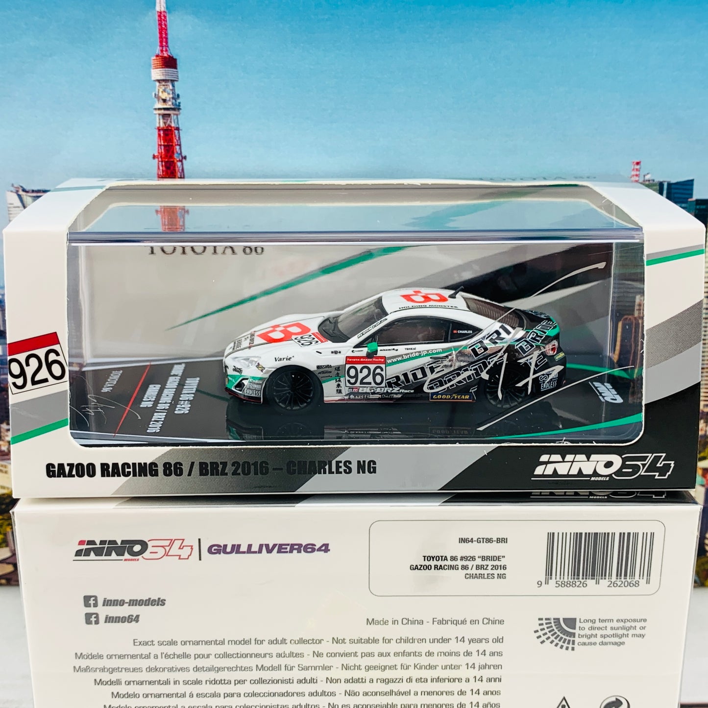 INNO64 1/64 TOYOTA 86 #926 "BRIDE" GAZOO RACING 86/BRZ 2016 Limited 1200pcs Worldwide - Charles Ng Signature Model IN64-GT86-BRI