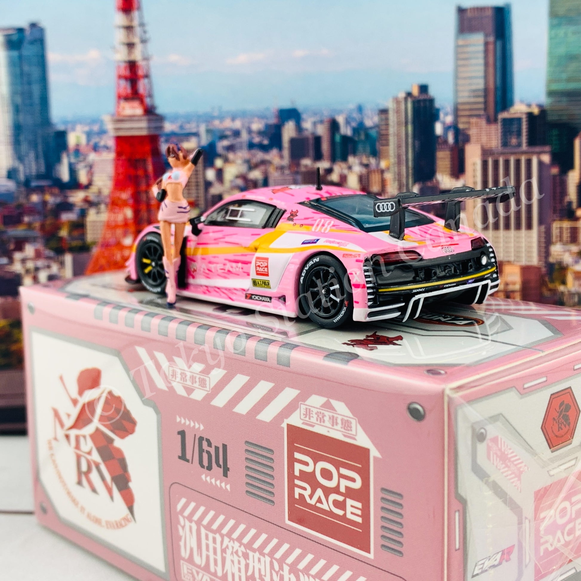 POPRACE 1/64 Audi R8 LMS EVA RT Production Model Custom Type-08 X Works with Mari Makinami figure PR64-R8LMS-EVA08