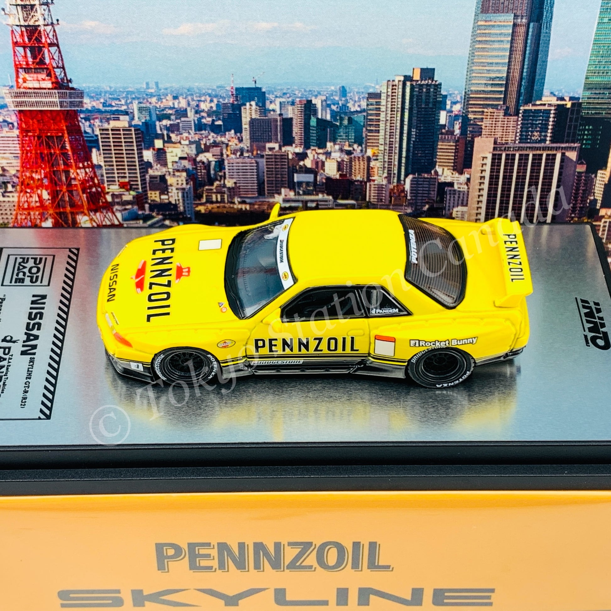 POP RACE x INNO64 1/64 NISSAN SKYLINE GT-R R32 Pandem "PENNZOIL" Retro Livery Concept (with display case) PR64-R32P-PENNZOIL