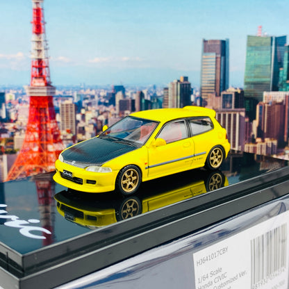 HOBBY JAPAN 1/64 Honda Civic EG6 Customized Version Carbon Bonnet YELLOW HJ641017CBY