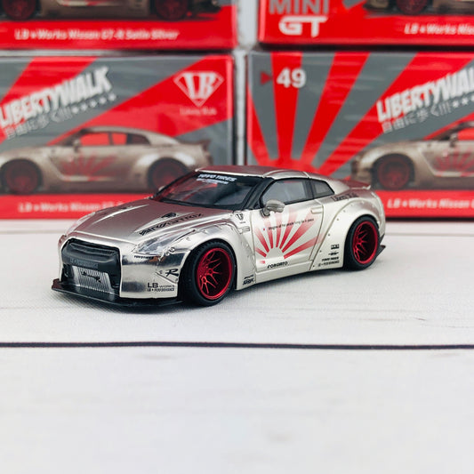 MINI GT 1/64 LB★WORKS Nissan GTR R35 Type 1  Rear Wing Version 2  Satin Silver RHD MGT00049-R