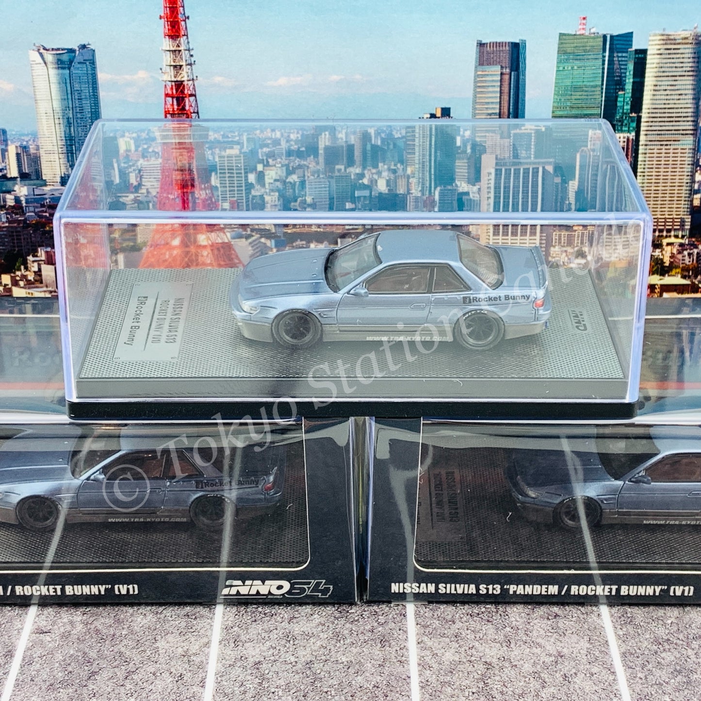 INNO64 1/64 NISSAN SILVIA S13 PANDEM ROCKET BUNNY V1  Two-Tones Blue/Grey Metallic IN64-S13V1-2TBG