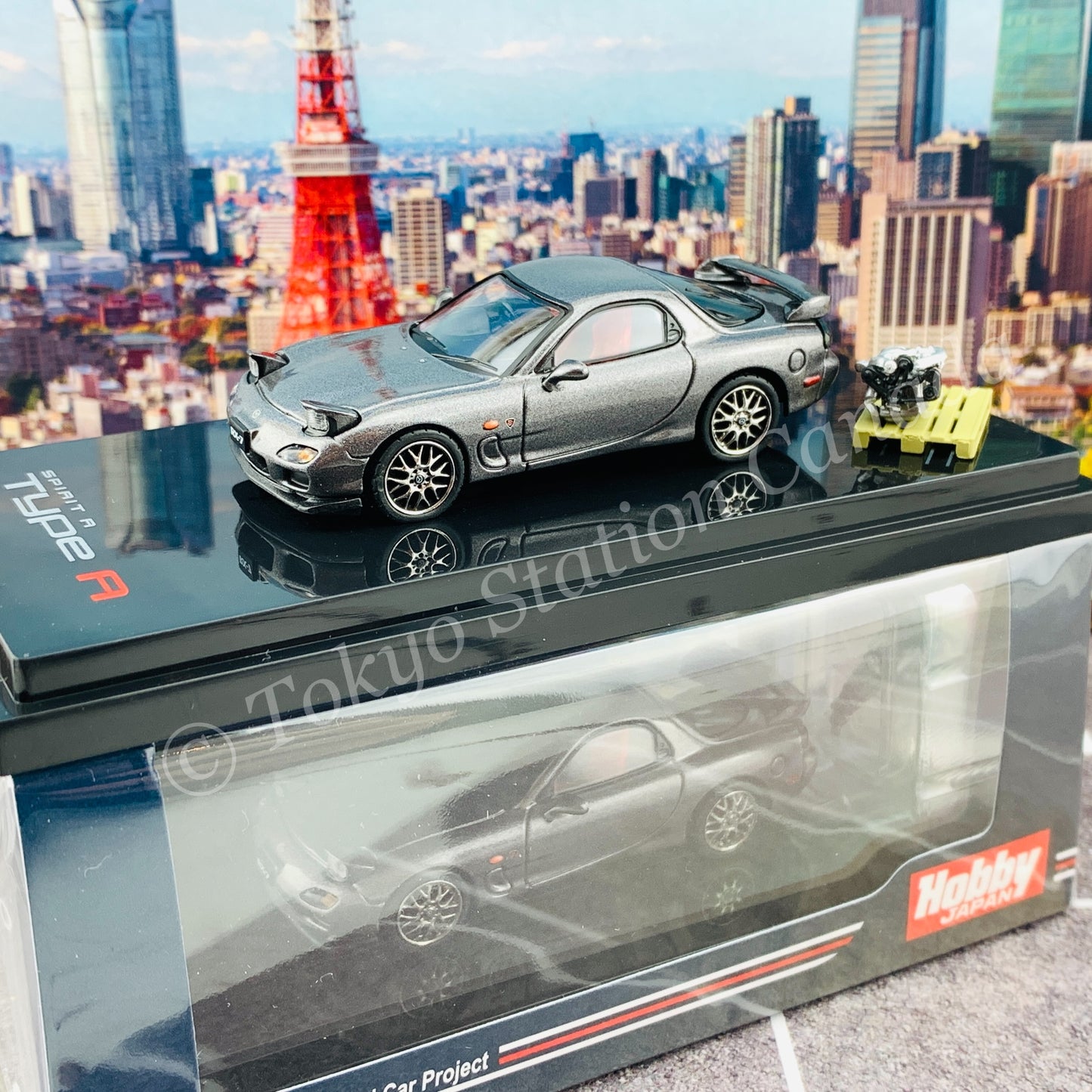 HOBBY JAPAN 1/64 Mazda RX-7 (FD3S) SPIRIT R TYPE A With Engine Display Model Gray Metallic HJ642007DGM
