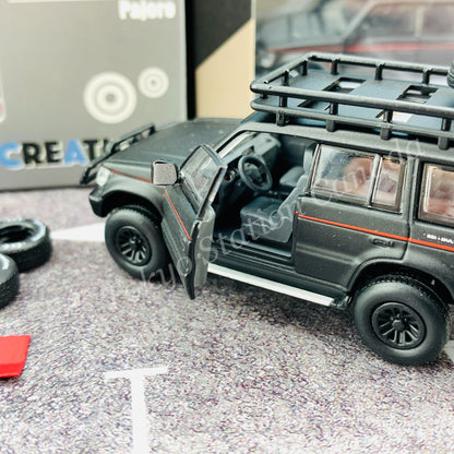 BM CREATIONS JUNIOR 1/64 Mitsubishi Pajero 2nd Generation JUNGLE PACK Matt Black LHD 64B0043
