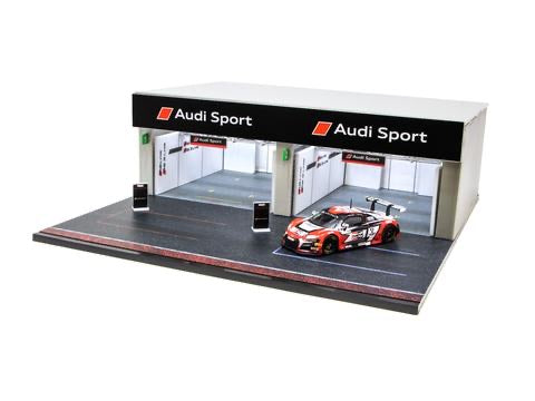 Tarmac Works 1/64 Pit Garage Diorama - Audi Sport - DIORAMA64 T64D-001-AS Includes T64-007-18BGTA5 Audi R8 LMS Blancpain GT Series Asia 2018 