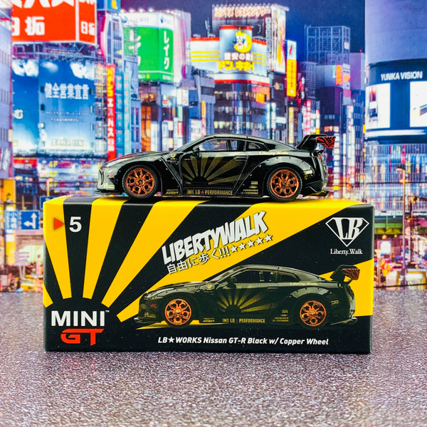 MINI GT 1/64 LB★WORKS Nissan GTR R35 Type 1 Rear Wing ver 1+2 Black w/ Copper Wheel RHD MGT00005-R