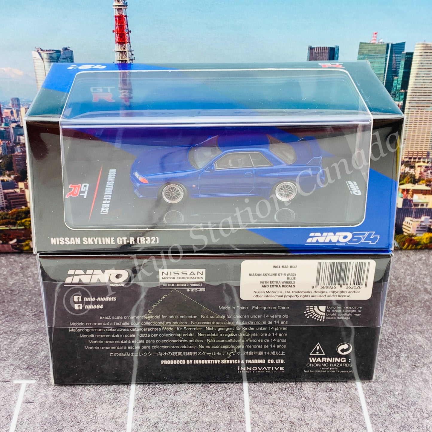 INNO64 1/64 NISSAN SKYLINE GT-R (R32) Blue  With Extra Wheels and Extra decals IN64-R32-BLU
