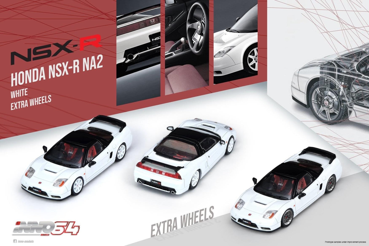 INNO64 HONDA NSX-R NA2 Championship White With Extra Wheels IN64-NSXR-WHI