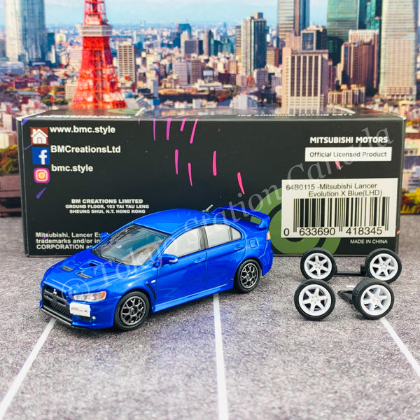 BM CREATIONS JUNIOR 1/64 Mitsubishi Lancer EVO X  BLUE LHD with Extra Wheels and Lowering Parts 64B0115
