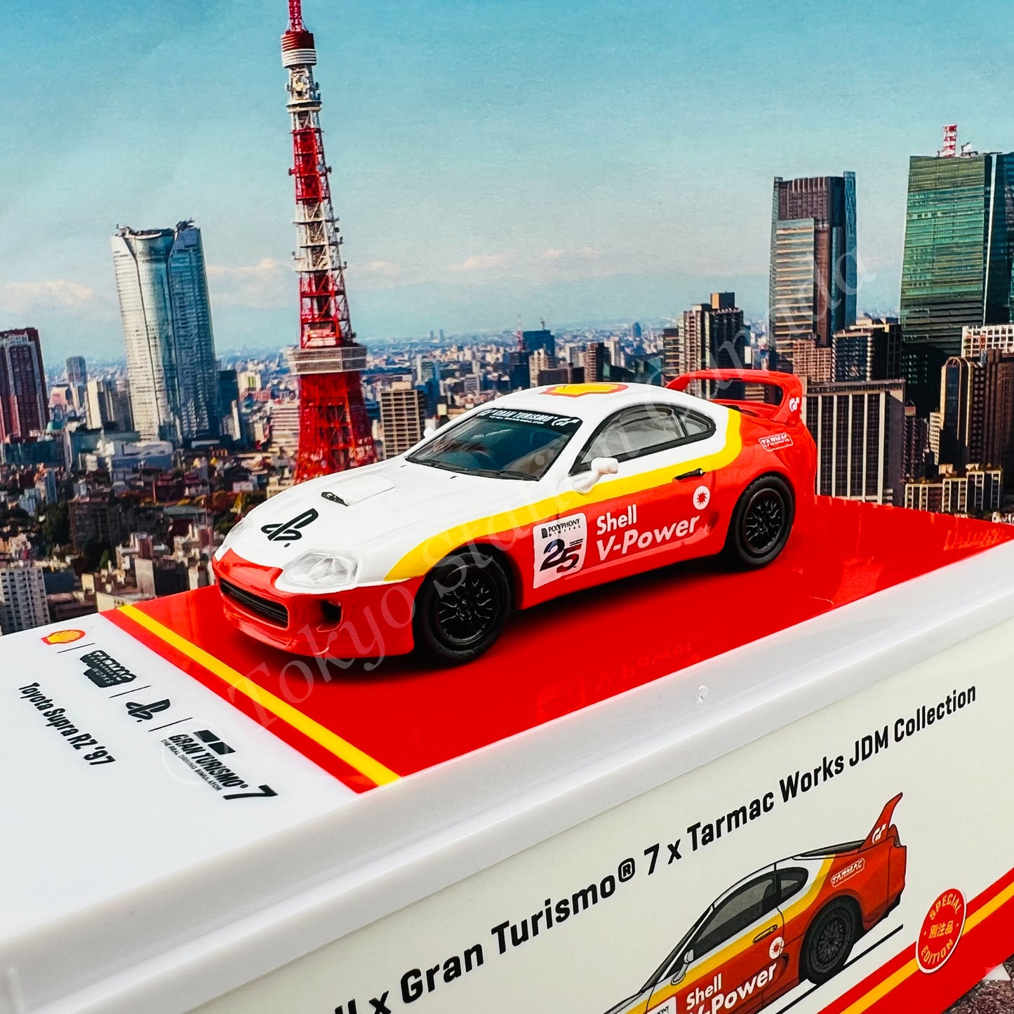 TARMAC WORKS x Gran Turismo 7 x SHELL 1/64 Toyota Supra RZ 1997  T64-011-SS22
