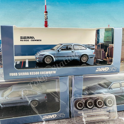 INNO64 1/64 FORD SIERRA RS500 COSWORTH 1986 Moonstone Blue W/Extra Wheels IN64-RS500-MOBL