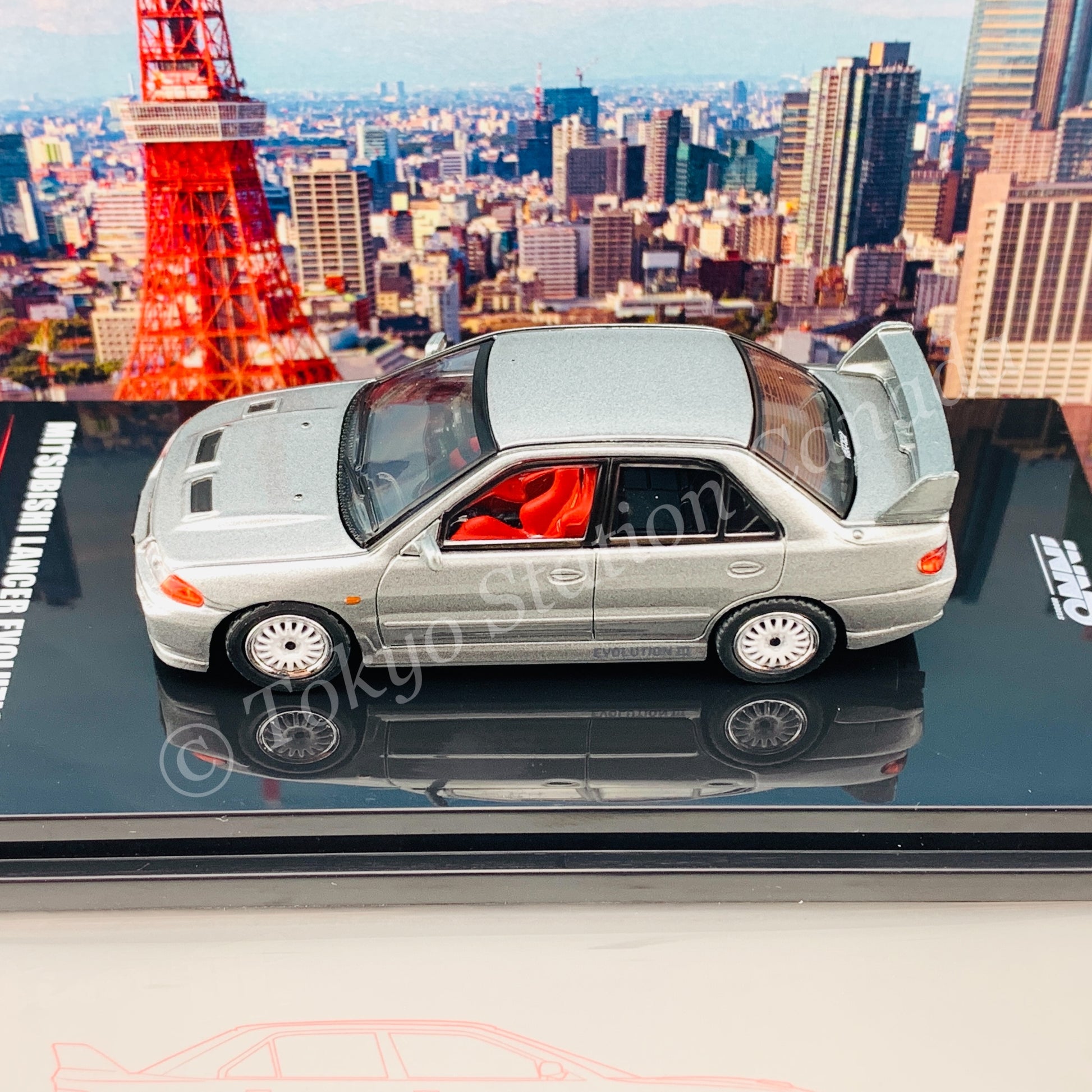 INNO64 1/64 MITSUBISHI LANCER EVOLUTION III GSR Metallic Grey With Extra Decals and Extra Wheels IN64-EVO3-MG