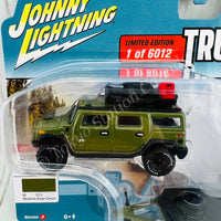 JOHNNY LIGHTNING 1/64 2004 Hummer H2 with Open Car Trailer Medium Sage Green 849398039823