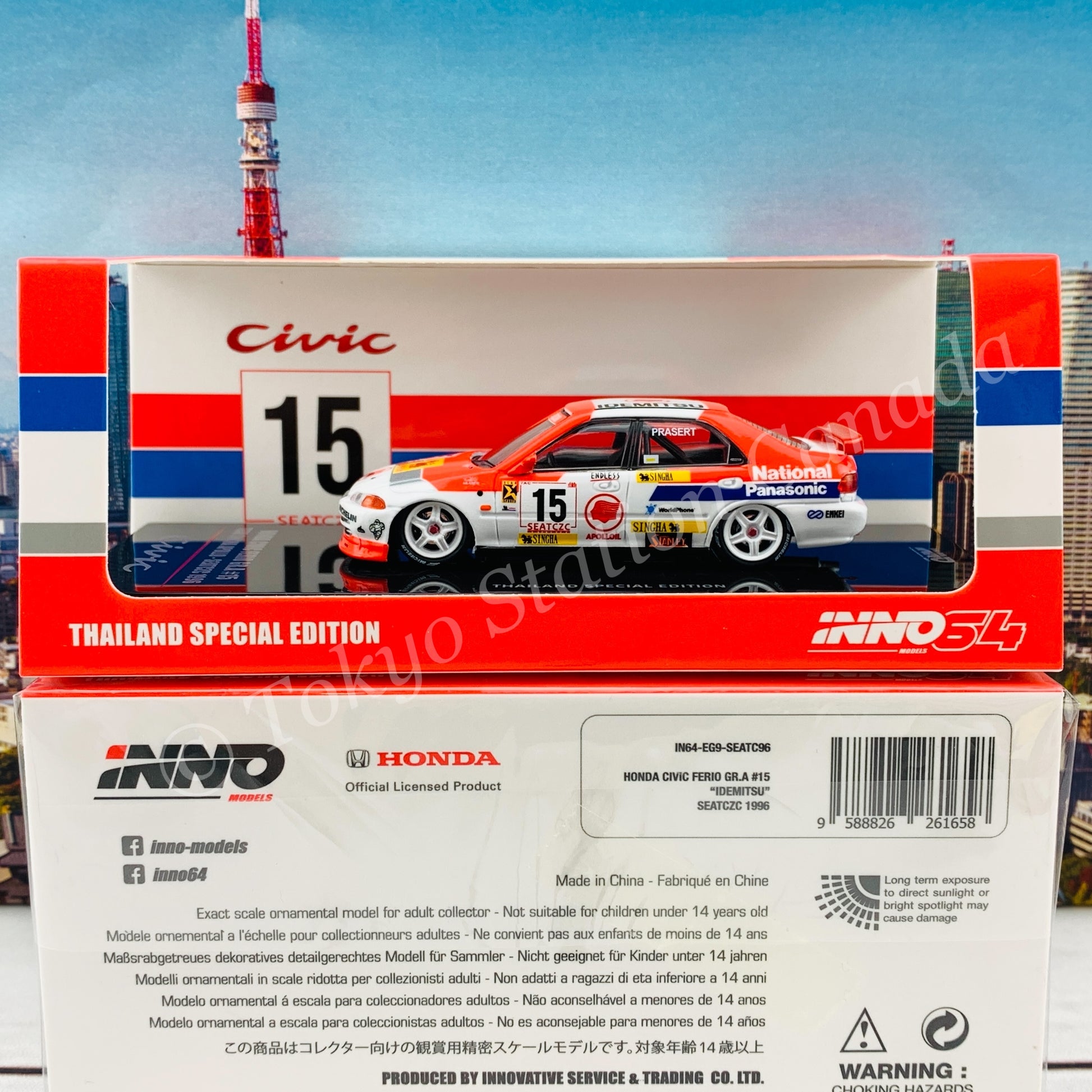 INNO64 1/64 Honda Civic Ferio GR.A #15 "IDEMITSU" Team Singha Apollo - SEATCZC 1996 "Thailand Special Edition" IN64-EG9-SEAT