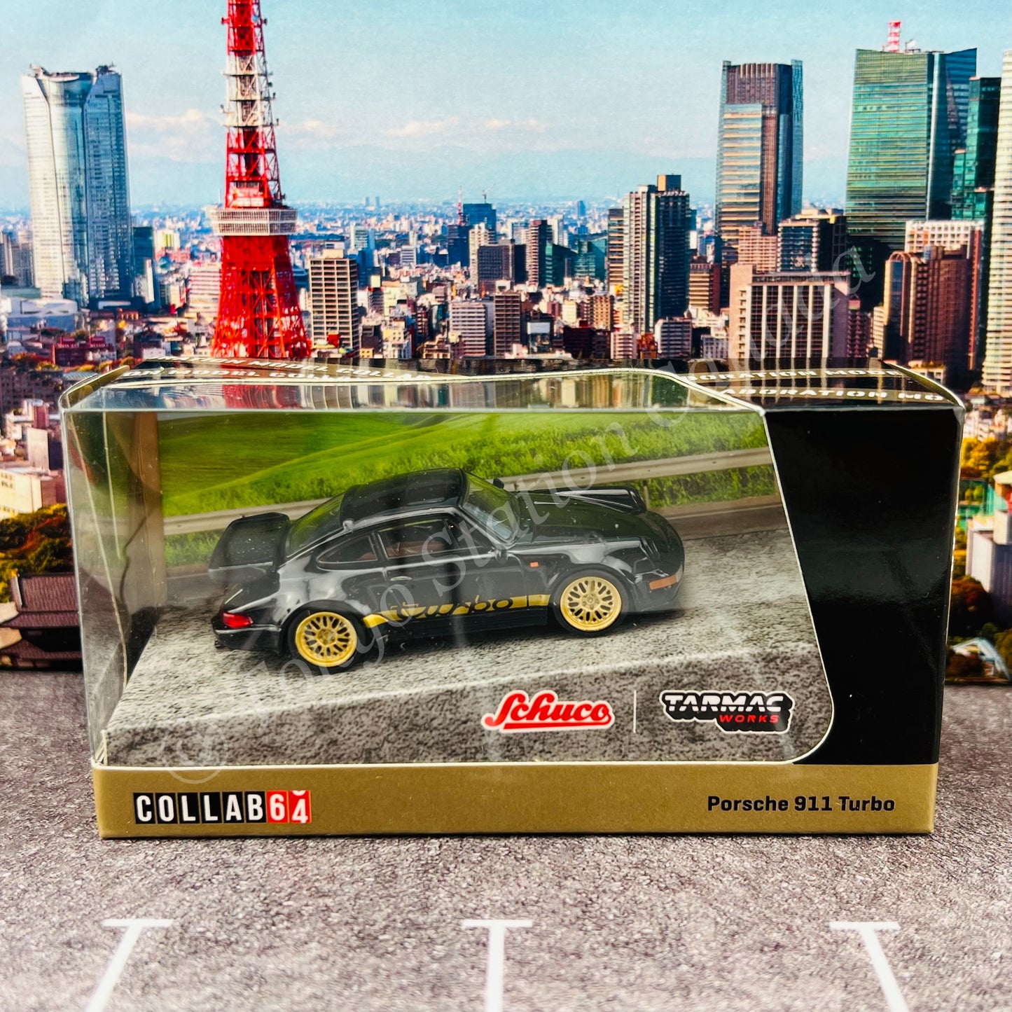 TARMAC WORKS x Schuco 1/64 Porsche 911 (964) Turbo Black T64S-009-BLK