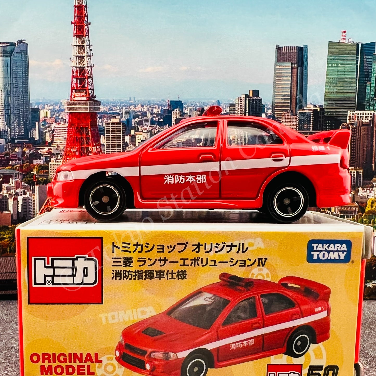 TOMICA SHOP ORIGINAL MODEL Mitsubishi Lancer Evolution IV Fire Chief Car 4904810179122