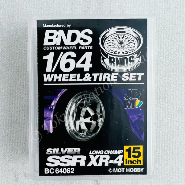 BNDS 1/64 Alloy Wheel & Tire Set SSR LONG CHAMP XR-4 SILVER BC64062