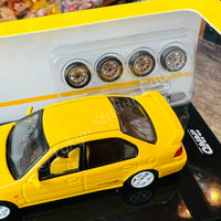 INNO64 1/64 HONDA CIVIC FERIO Vi RS PHOENIX YELLOW JDM MOD VERSION WITH EXTRA SPOON SPORTS WHEELS AND DECALS IN64-EKS-YEL