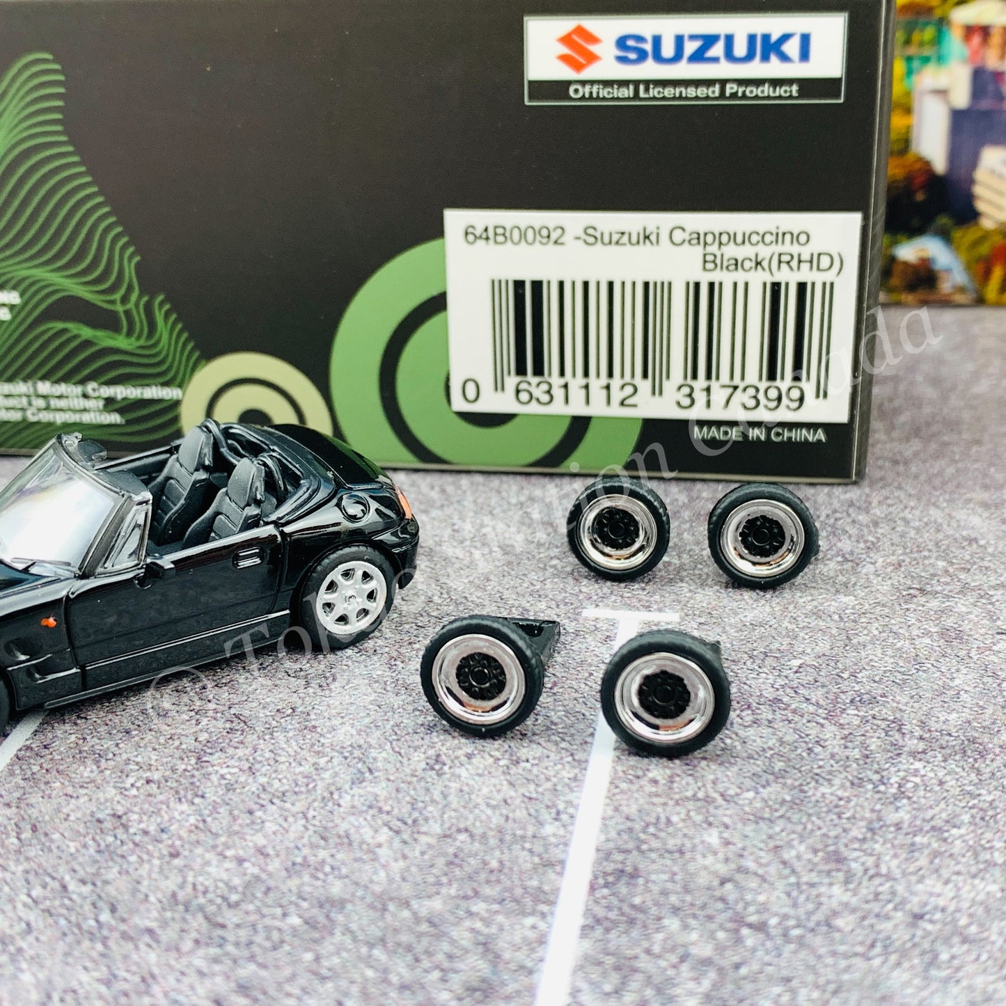 BM CREATIONS JUNIOR 1/64 SUZUKI CAPPUCCINO Black RHD with Extra Wheel and Hard Top Set 64B0092