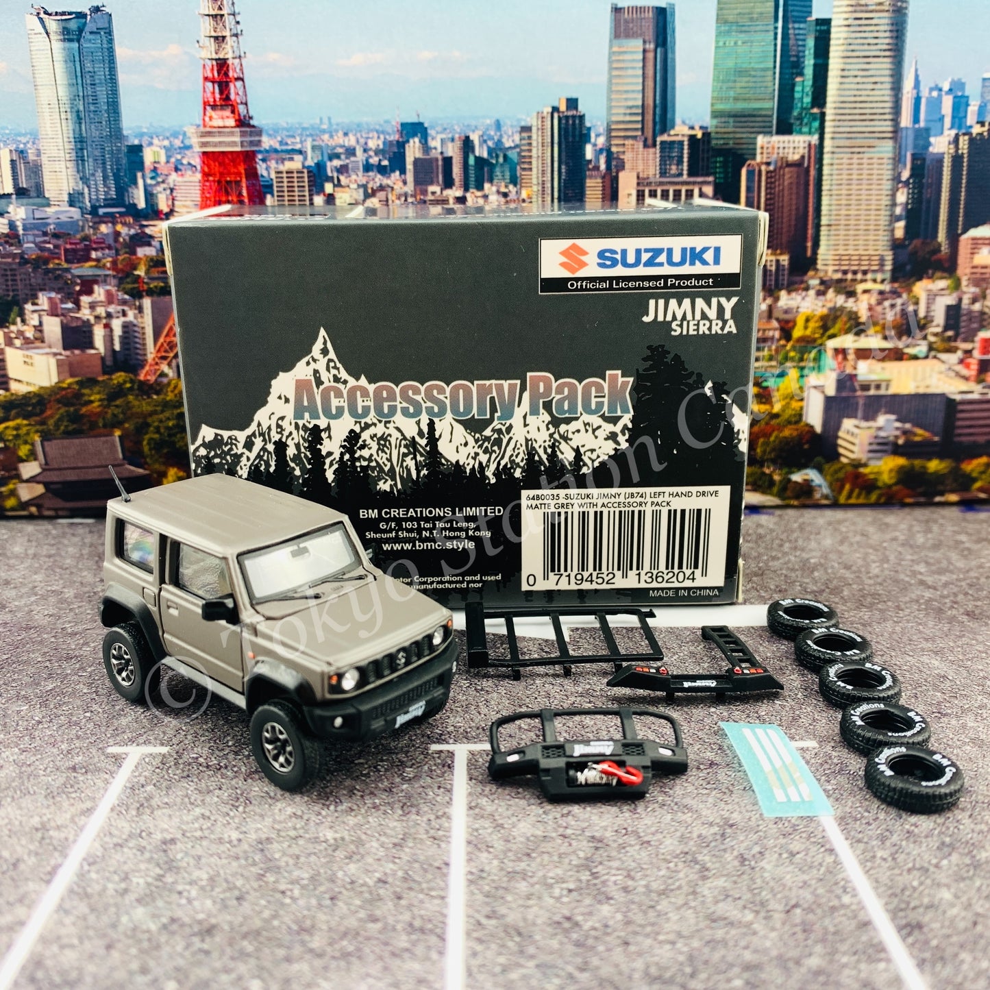 BM CREATIONS JUNIOR 1/64 Suzuki Jimny SIERRAJB74 with Accessory Pack Matt Grey LHD 64B0035